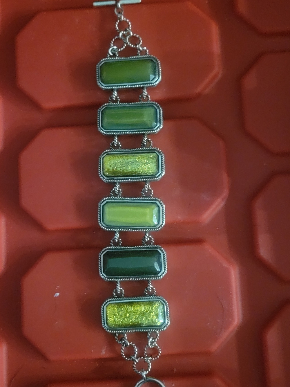 Lia Sophia Multi-Green Rectangular Stone Bracelet